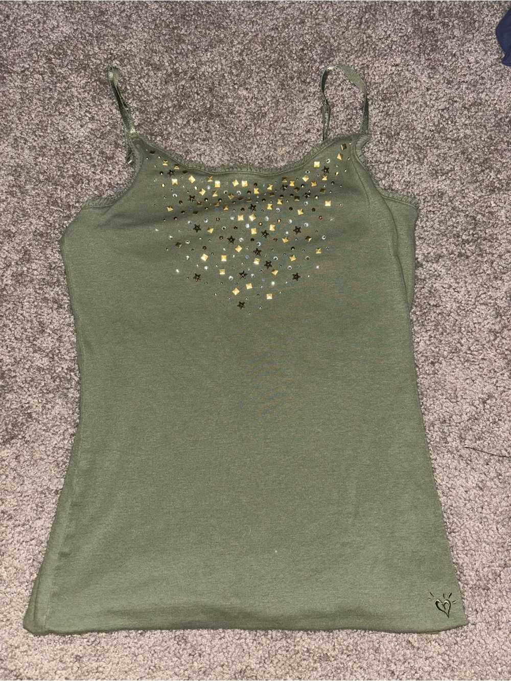 Y2K Justice Studded Olive Green Spaghetti Strap Camisole NWOT